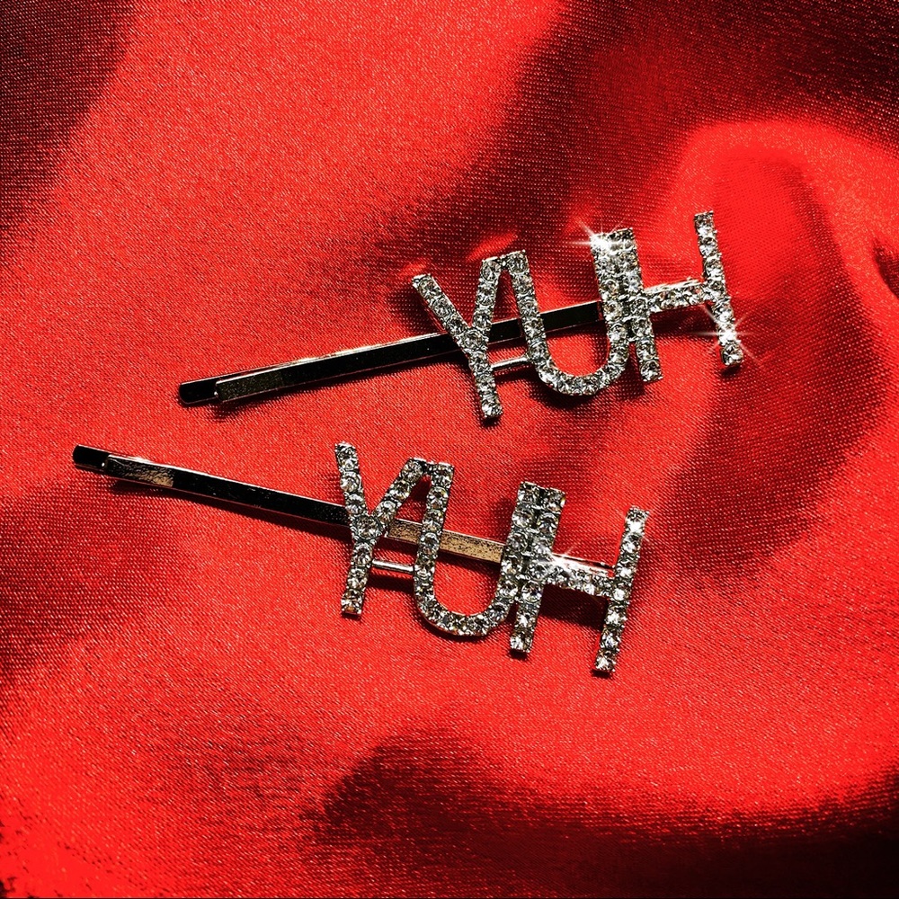 Ariana Grande YUH Rhinestone Word Hair Clips